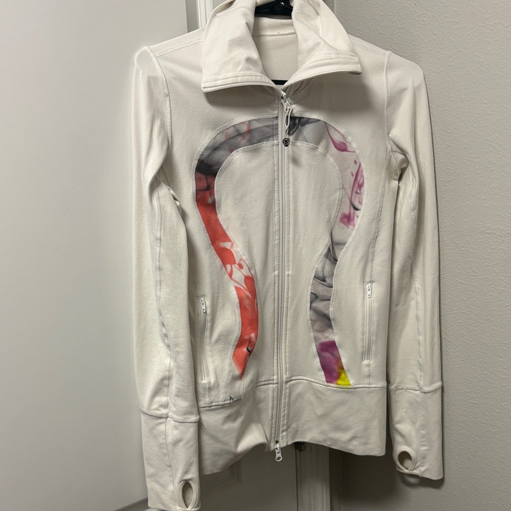 lululemon athletica Cream Bomber Jacket with Artistic Design